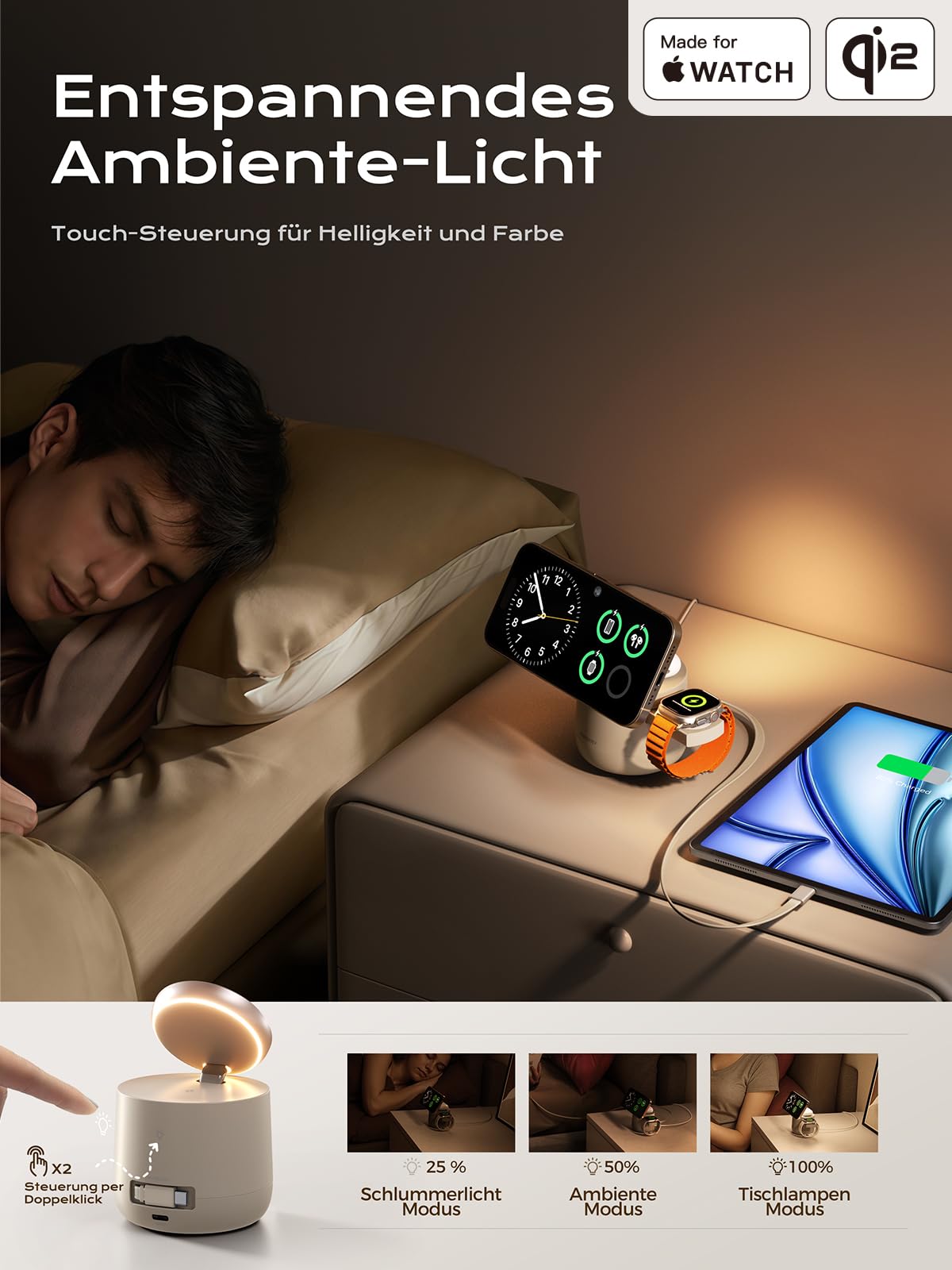 THREEKEY 4-in-1 Mag Wireless Ladestation Qi2 15W Magnet Ladegerät für iPhone 17/16/15/14/13/12 Serie, Apple Watch, AirPods, iPad, Magnetic Ladestation mit 65W Ladegerät im Lieferumfang enthalten 6