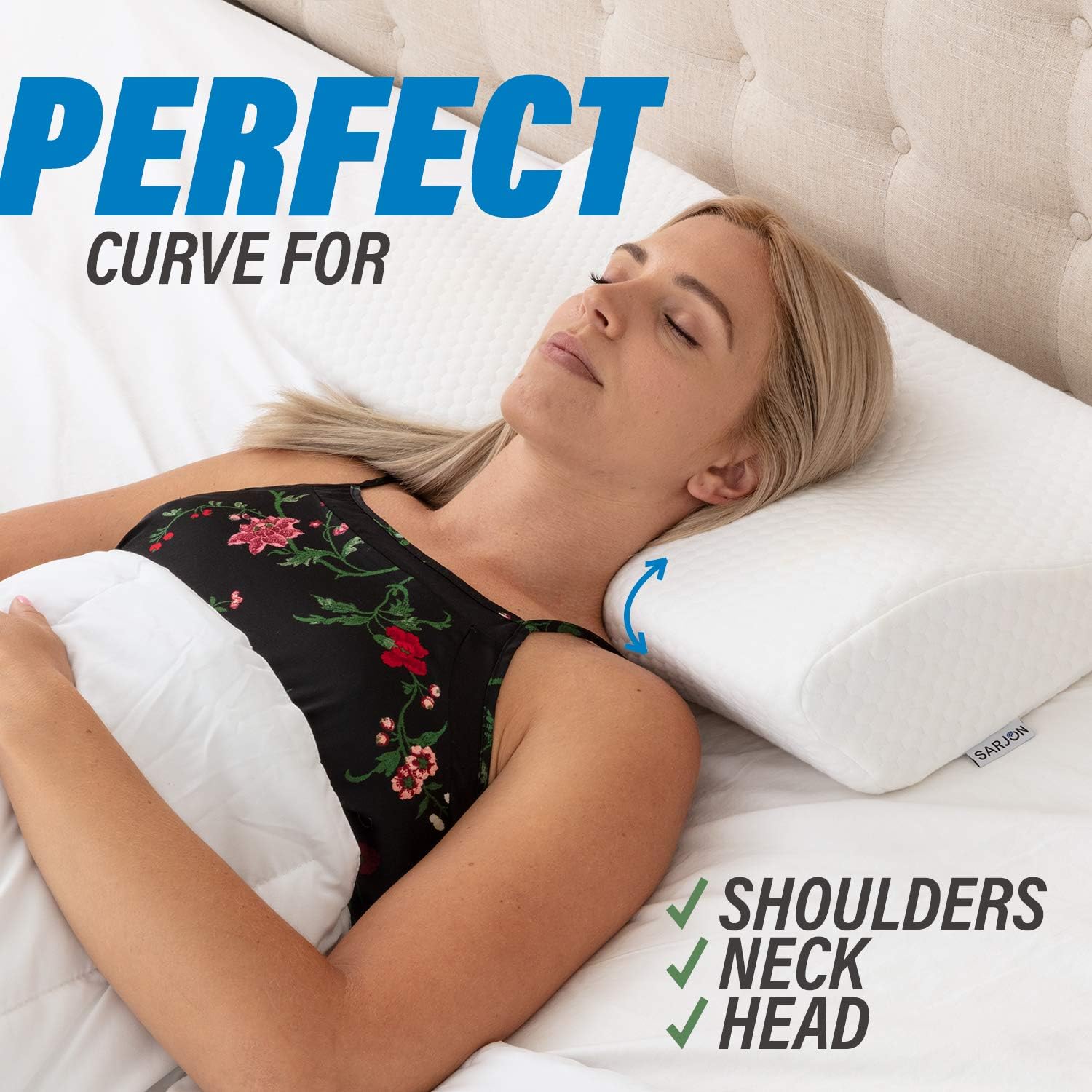 SARJON Premium Contour Memory Foam Bed Pillow - Orthopedic Cervical Sleeping Pillow for Neck Pain Relief - Ergonomic Design for Side, Back & Stomach Sleepers - Washable Bamboo Cover - Firm Queen Size: Home & Kitchen