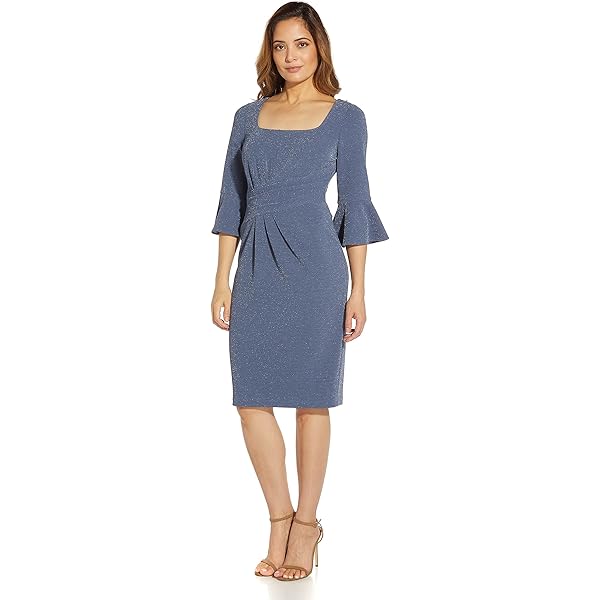 Adrianna Papell Women's Petite Knit Crepe Tiered Sleeve