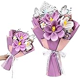 Fanfanwin Valentine Gift Crochet Flowers Bouquet Handmade Tulips Knitted Flowers with Butterfly Card for Wife Lover Anniversary Wedding Graduation Birthday Women's Day Mother's Day Teacher(Purple)