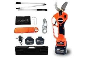 SEEYANG Electric Pruning Shears - 25V Battery Electric Pruner with 75-inch Extension Rod, LCD Display with Anti-pinch Hand Held Function Electric Clippers for Garden Pruning and Grafting