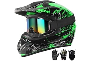 SPARK Dirt Bike Helmets Kids Motorcycle Helmet Youth ATV Motocross Full Face Men Women Off-Road Mountain Bike Helmet Adult with(Gloves Goggles Mask) DOT Approved 4Pcs Set