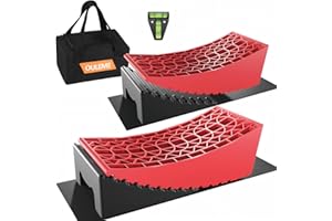OULEME RV Leveling Blocks, Camper Leveler System 2 Packs for Dual Axle Tandem Wheel Travel Trailer, Include 2 Curved Leveler Ramp, 2 Chock, 2 Rubber Mat, 1 T Bubble Level, 1 Carry Bag