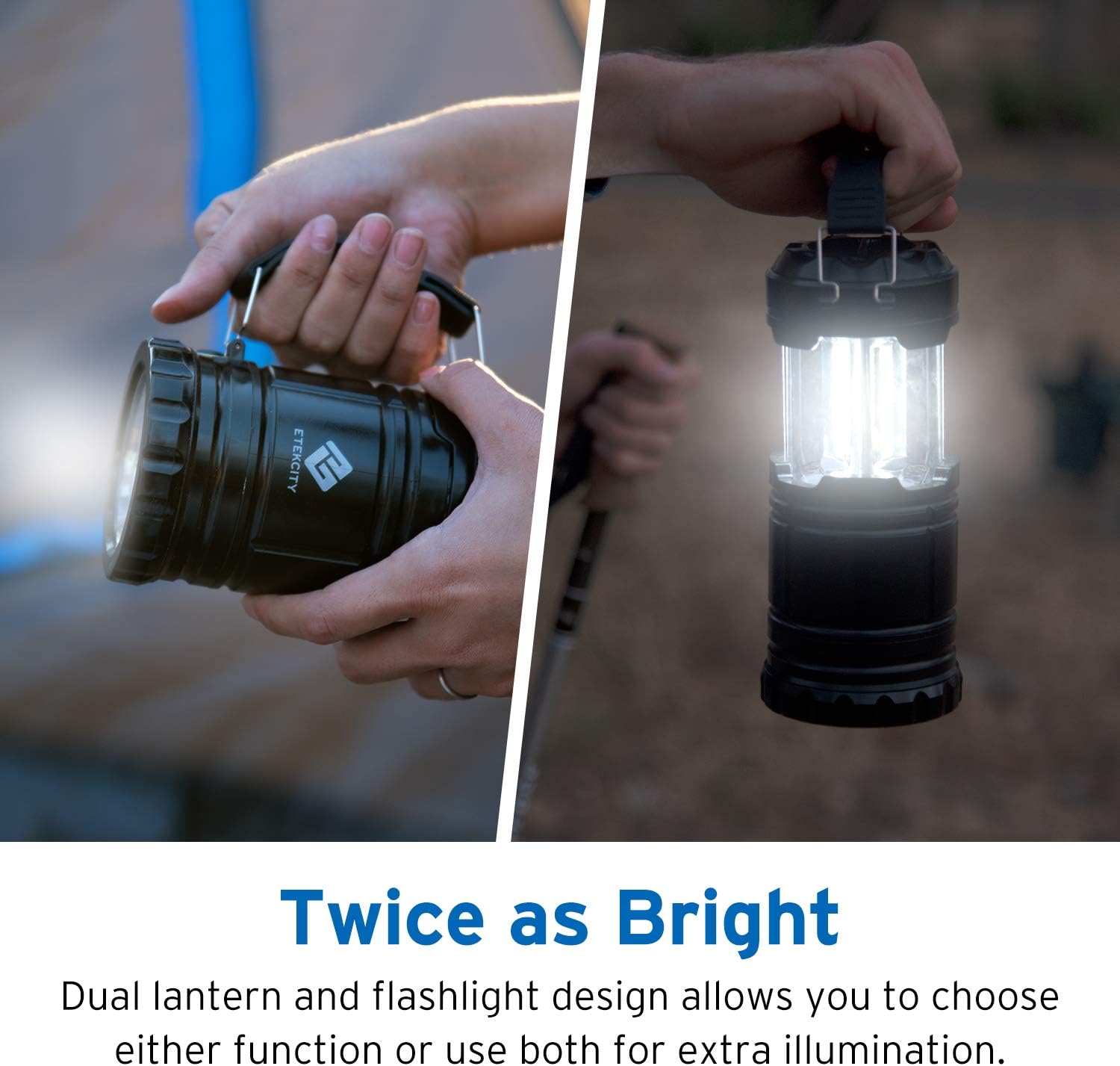 Etekcity 2 Pack LED Camping Lantern Battery Powered Flashlights Portable 2-in-1 Collapsible Lantern Lights, Survival Light for Hiking, Fishing, Reading, Hurricane, Storms, Power Outage: Sports & Outdoors