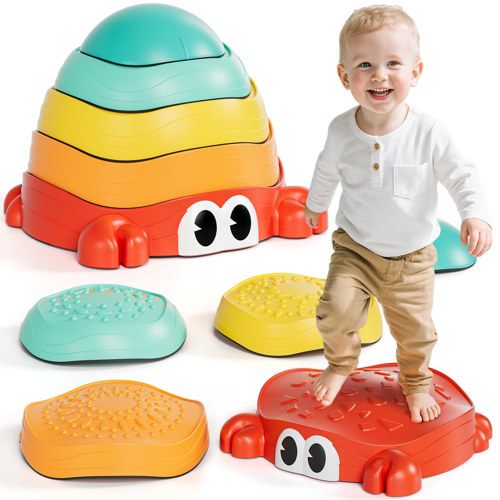 Photo 1 of Lehoo Castle Stepping Stones for Kids, Non-Slip Toddler Stepping Stones for Autism, Balance Stones Sensory Toys for Toddlers 1-3, Crab Toddler Outdoor Toys, Obstacle Course for Kids 3-5