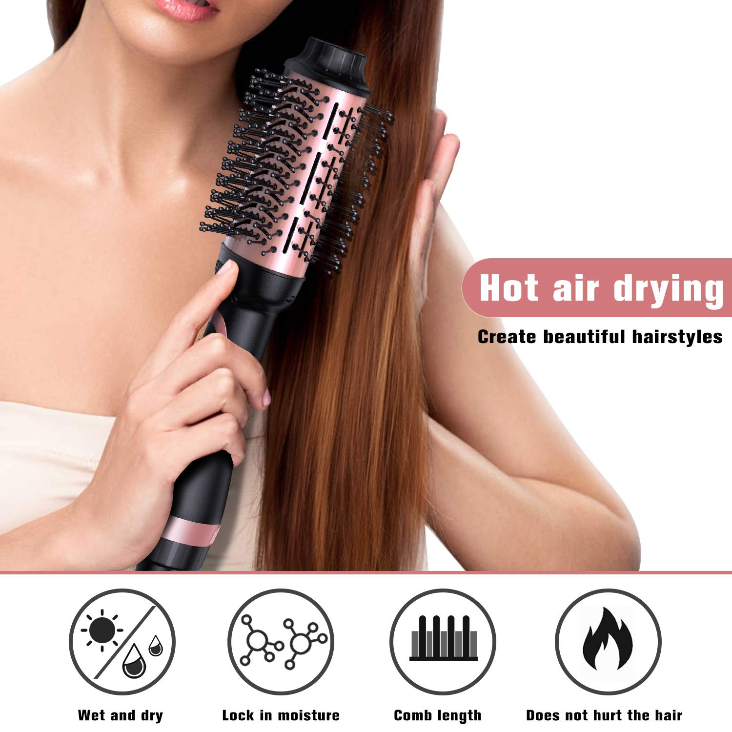 Hot Air Brush, JOMARTO Hair Dryer & Volumizer, Hair Dryer Brush, 3 in 1 Salon Hair Drying Styling Tool, Electric Blow Dryer for Straight, Curly and Wet Hair (Rose Gold) : Beauty