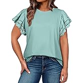 Eytino Womens Plus Size Tops Short Sleeve Round Neck Hollow Out Casual Loose Tunic Tees Shirts(1X-5X)