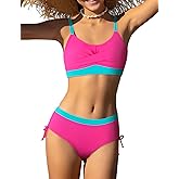Gaupafmb Girls' Swimwear 2PCS Suits Color Block Top with Bikini Teen Bathing Suits for Girls