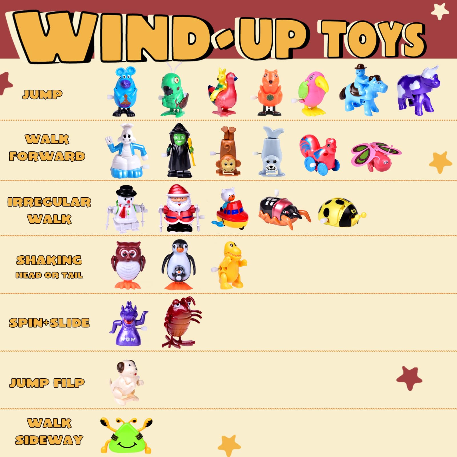 FUN LITTLE TOYS Wind Up Toys 25 PCs Assorted Animal Toys for Kid Party Favors, Pinata Filler Carniva Prizes Classroom Incentive Reward (Contents and Color May Vary)