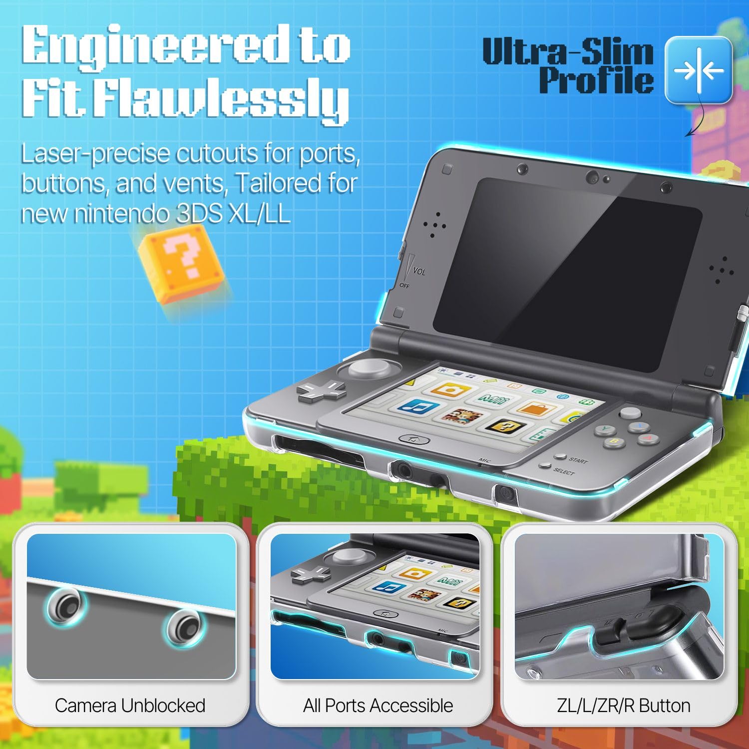 TNP Case Compatible with [ New Nintendo 3DS XL LL 2015 ] - Ultra Clear Crystal Transparent Hard Shell Protective Case Cover Skin [New Modified Hinge-Less Design]