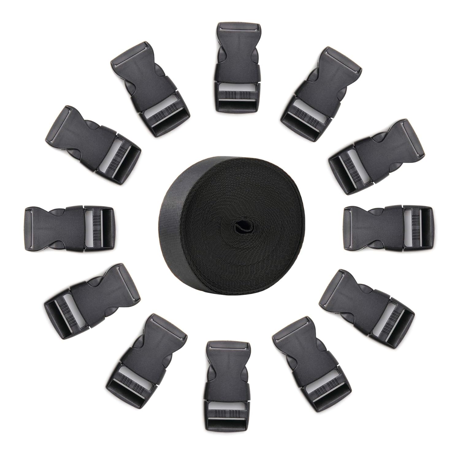 1 Inch Wide 10 Yards Black Nylon Heavy bing Strap+12 pcs Plastic