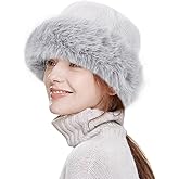 HH HOFNEN Winter Bucket Hat Fluffy Faux Fur Fisherman Plush Warm Hats Cute Fuzzy Bucket Hat for Women