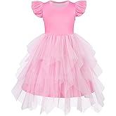 COTRIO Girls Casual Dresses Irregular Tulle Tutu Dress Formal Dress Ruffle Sleeve Skater Twirl Sundress Birthday Party Outfit