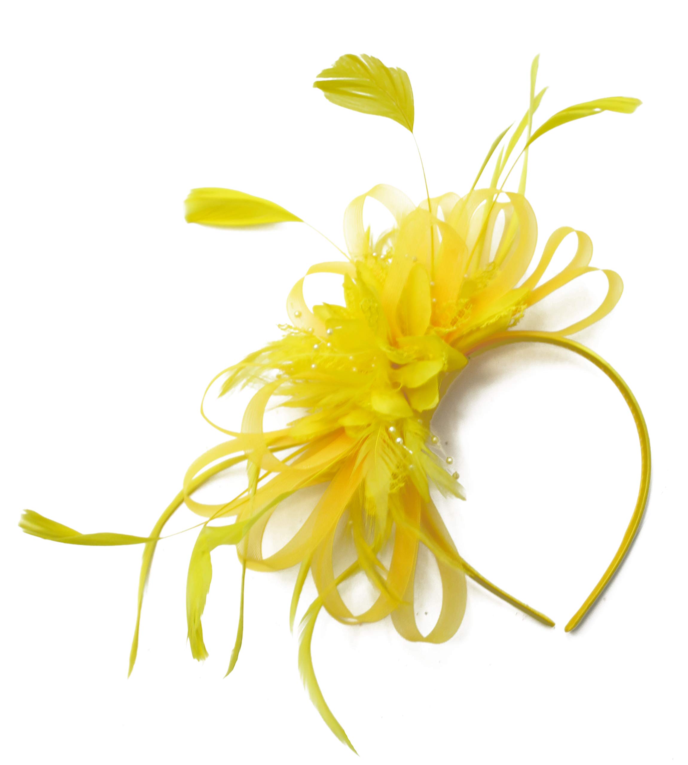 Caprilite Hoopmix Crinoline Flower Headband Fascinator for Women Wedding Ascot Races (Yellow)
