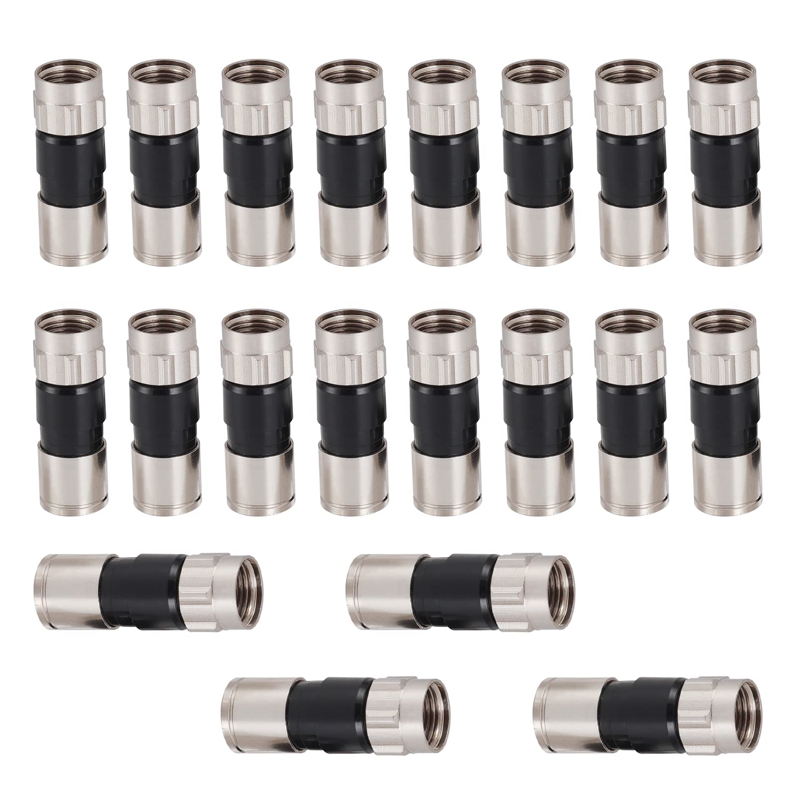 Photo 1 of RELIAGINT 20 Pack RG6 Compression Connectors, 75 Ohm F Connector Inside Conductive Washer Design Weatherproof Coax Connector, Compatible for RG6 Dual, Tri Quad Shield Universal Cable TV Connectors
