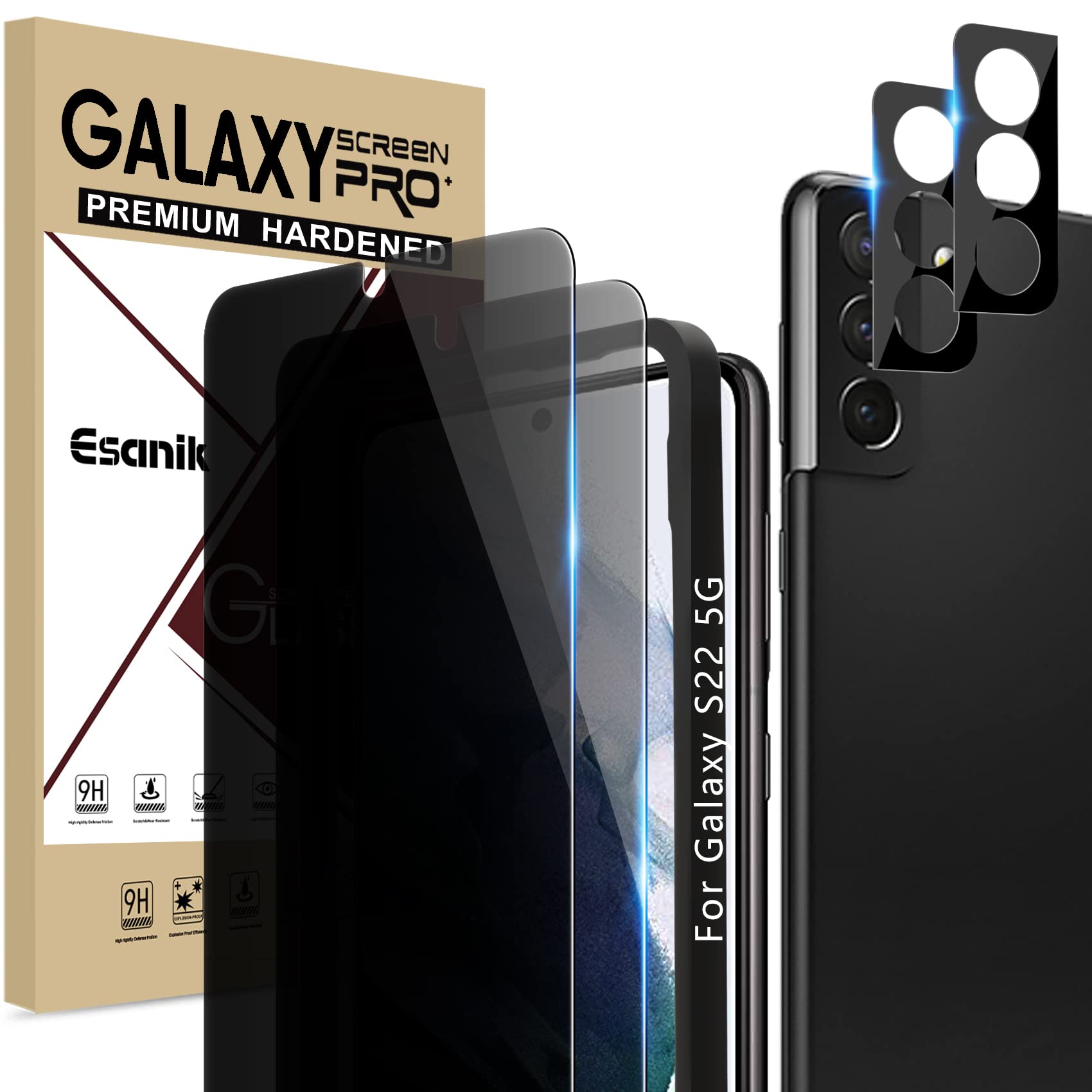 Photo 1 of Esanik Privacy Screen Protector for Samsung Galaxy S22 6.1 Inch [2 + 2 Pack], 2 x PET Anti Spy Screen Cover [Not Glass] + 2 x Camera Lens Tempered Glass