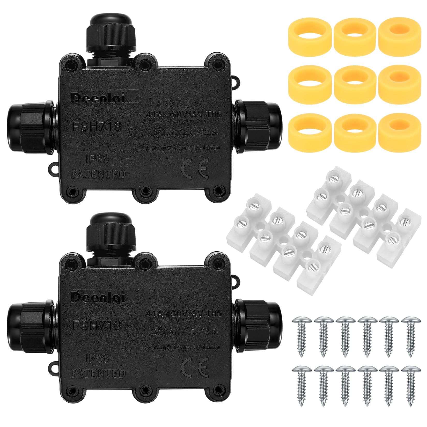 2 Pcs IP68 Waterproof Junction Box Outdoor, 3 Way Outdoor Electrical Cable Connectors, Waterproof Electrical Junction Box for 5-15MM Diameter Cable Connection Wire Connectors, Black