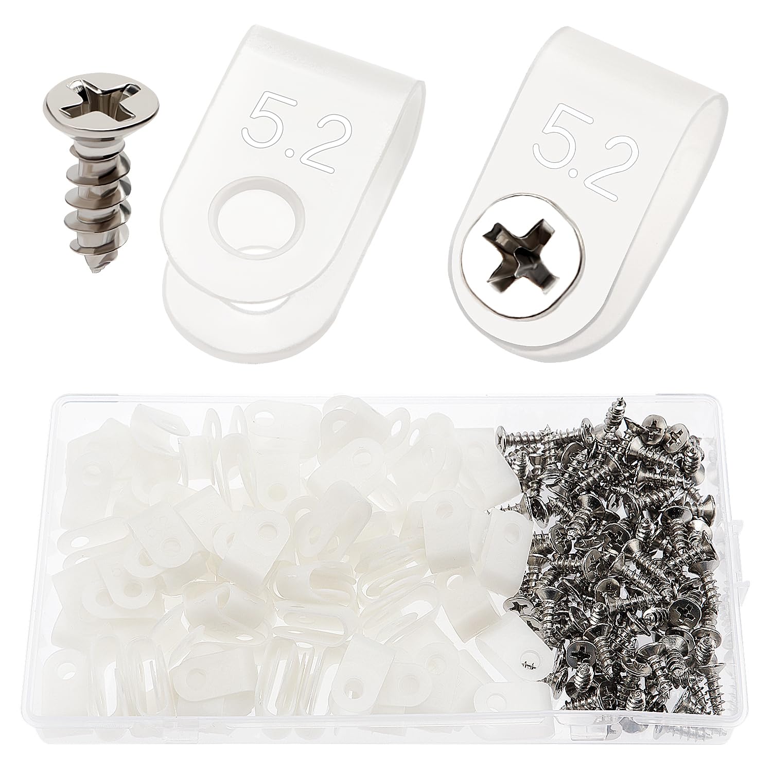 VooGenzek 100 PCS 1/5 Inch U-Type Cable Clip Wire Clamp, Nylon Screw Mounting Cord Fastener Clips with 100 PCS Screws, for Wire Management (White)