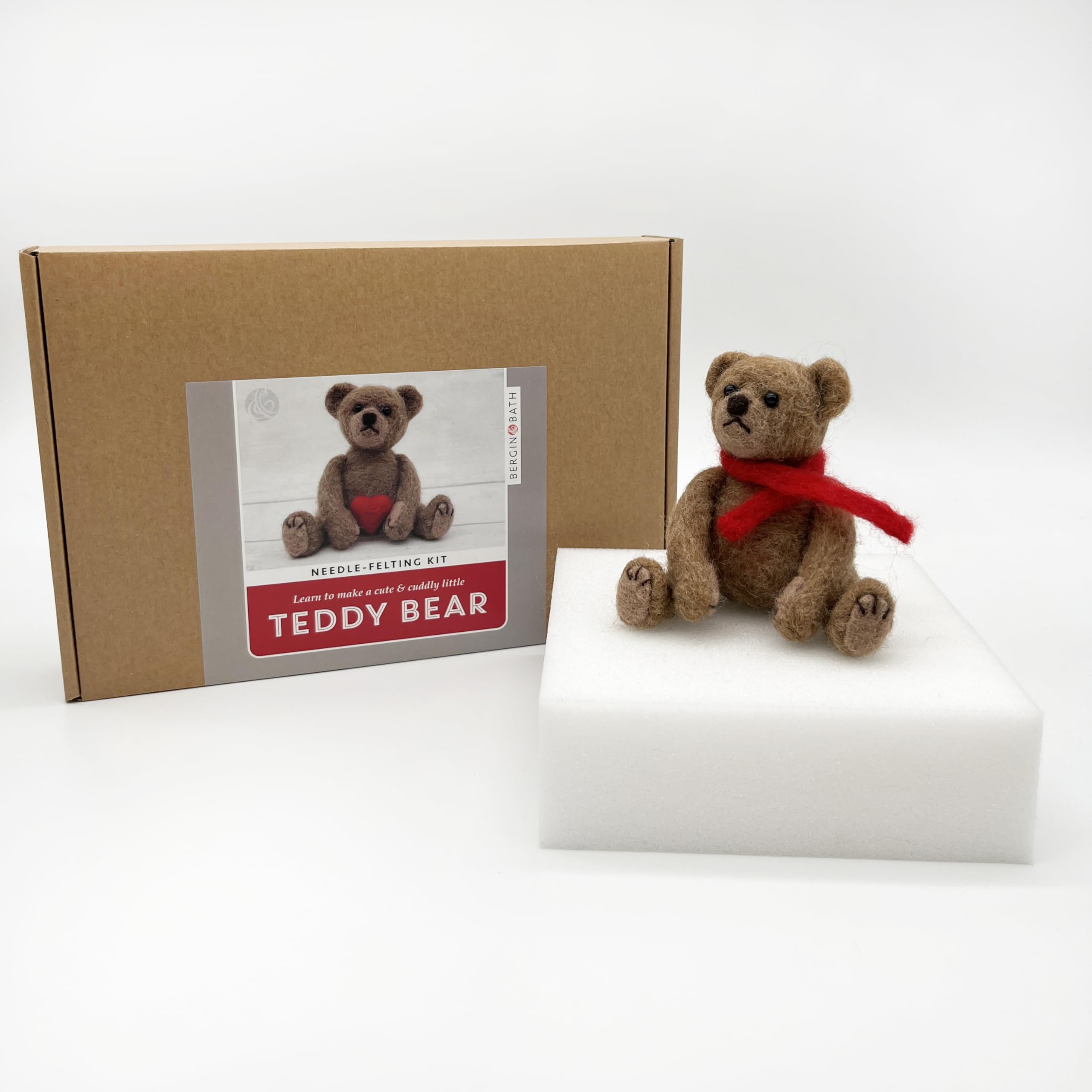 Bergin & Bath Needle Felting Kit, Teddy. Make a Sweet Little Teddy Bear with This Craft kit for Adults and Teens. Planet Friendly Wool. (with Felting Mat)
