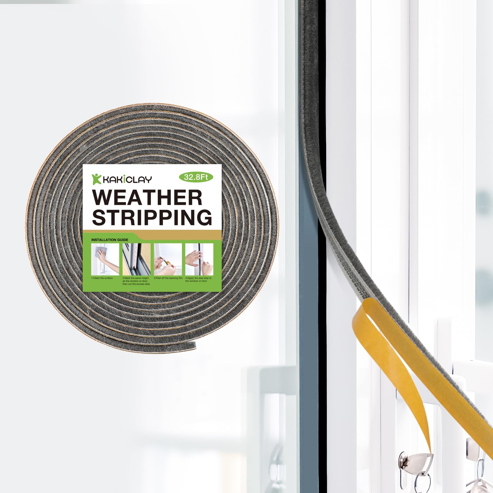 Photo 1 of KAKICLAY 32.8Ft Self Adhesive Weather Stripping Seal for Sliding Windows & Doors, Brush Weatherstripping Felt Draft Stopper for Side of Door Insulation Soundproofing Inserts,0.35”Wide x0.35”Thick