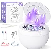 Dental Ultrasonic Retainer Cleaner Machine - 45kHz Cleaning Pod for Dentures, Mouth Guard, Aligner, Night Guard, Toothbrush Heads & Jewelry, 4 Cleaning Modes, Digital Timer, 200ML Capacity, White