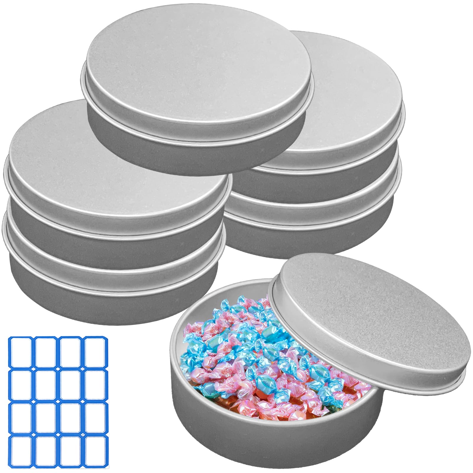 DARUITE Versatility Round Tin 6 Metal storage Tins, Empty Hinged Tins Container with Lids, Mini Portable Storage Box for Storging Candle Beads Jewellery Sewing Supply Tackle Candy(72ml/7oz)