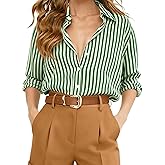 CoziHue Button Down Shirts for Women Striped Long Sleeve Wrinkle Resistant Blouses Super Soft Collared Business Casual Tops