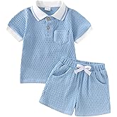 DOMOABEI Toddler Baby Boy Clothes Summer Outfits Short Sleeve Solid Polo T Shirts and Shorts 2pc Sweatsuit Set 12M-5T