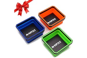 ARTIPOLY Collapsible Magnetic Parts Tray Set, 3 Pack Foldable Silicone Magnetic Tool Trays for Bolts, Screws, Nuts and Other Small Metal Parts, 4.5 Inch Square Silicone Bowls