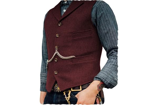 Ceehuteey Mens Suit Vest Waistcoat Tweed Retro V Neck Wool Herringbone for Prom