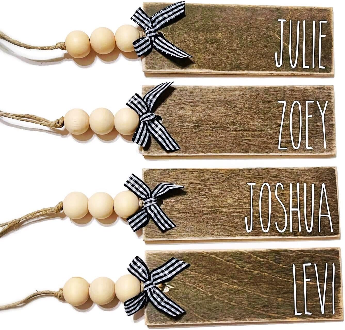 Stockings & Holders - Wood Stocking Name Tags, Personalized Stocking Tags, Farmhouse Christmas Stocking Tag, White and Black Buffalo Check