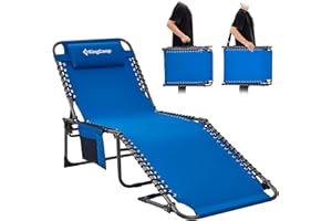 KingCamp Lounge Chair Outdoor, Folding Portable Tanning Chairs Comfy Adjustable 5-Position Lay Flat Foldable Chaise Chaser Lounger with Pillow for Outside Beach Patio Sun Bathing Pool Backyard, Blue