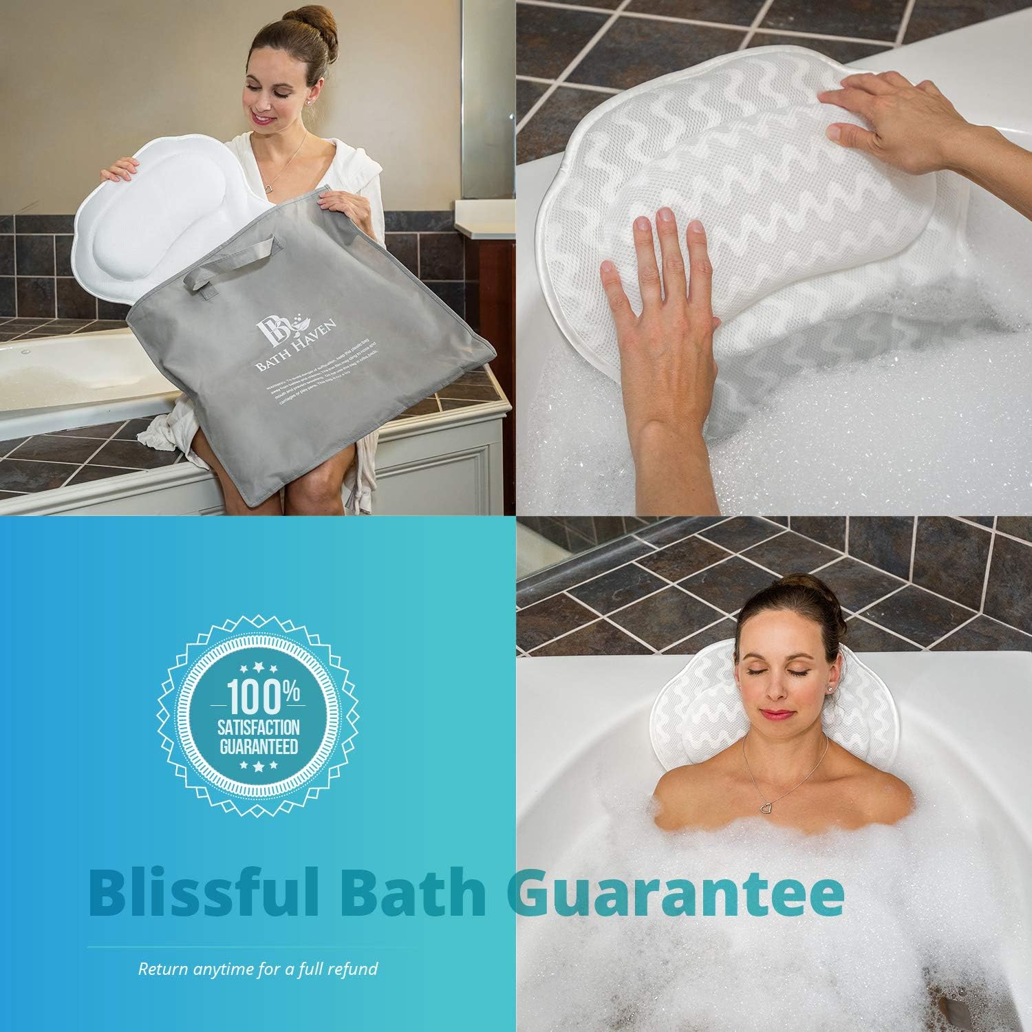 Luxurious Bath Pillow for Women & Men :: Ergonomic Bathtub Cushion for Neck, Head & Shoulders :: with QuiltedAir Mesh for Breathable Comfort :: Includ: Home & Kitchen