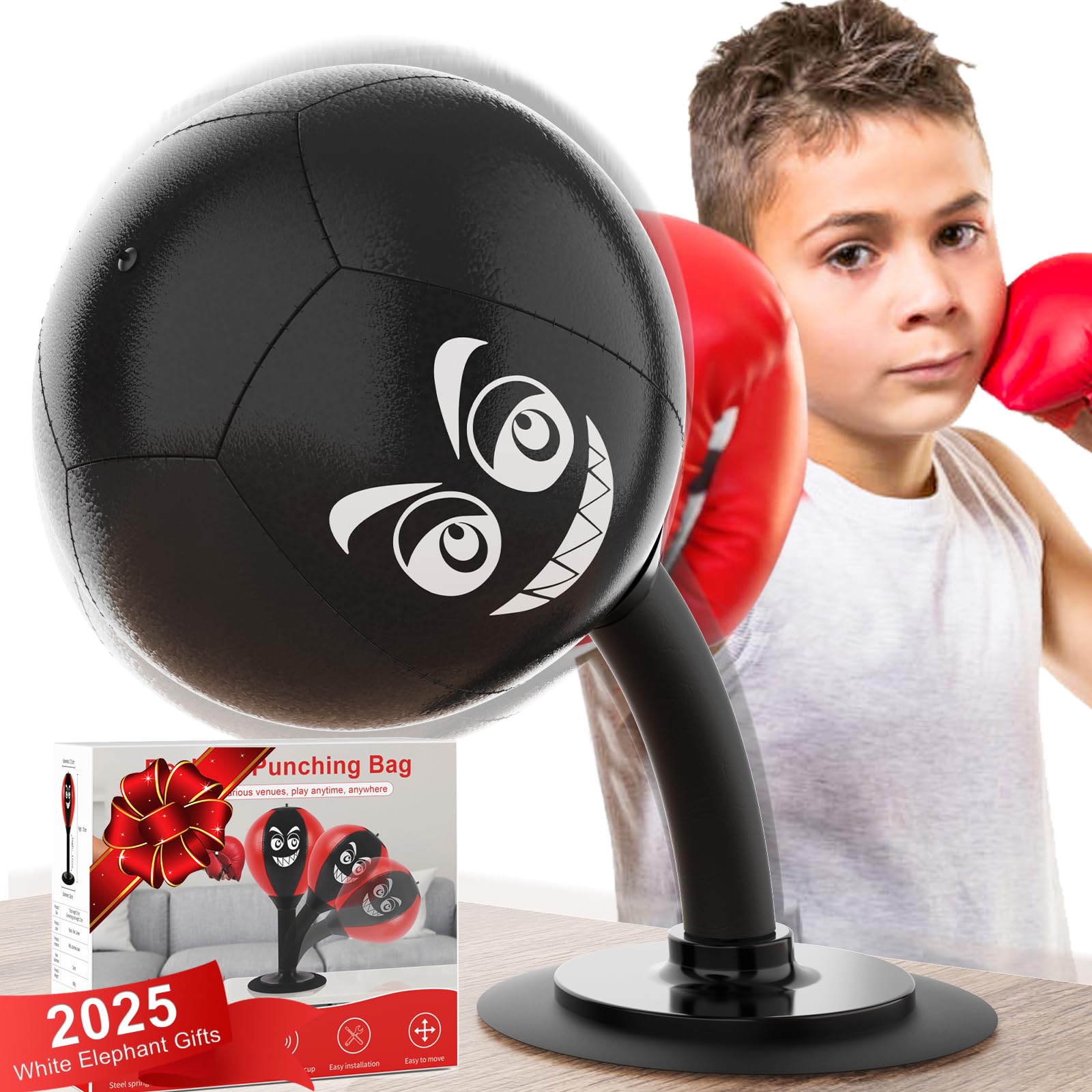 Photo 1 of Desktop Punching Bag with Suction Cup - Punch Away Stress, Heavy Duty Office Desk Stress Ball for Adults & Kids, Fun Boxing Toy for Coworkers, Friends
