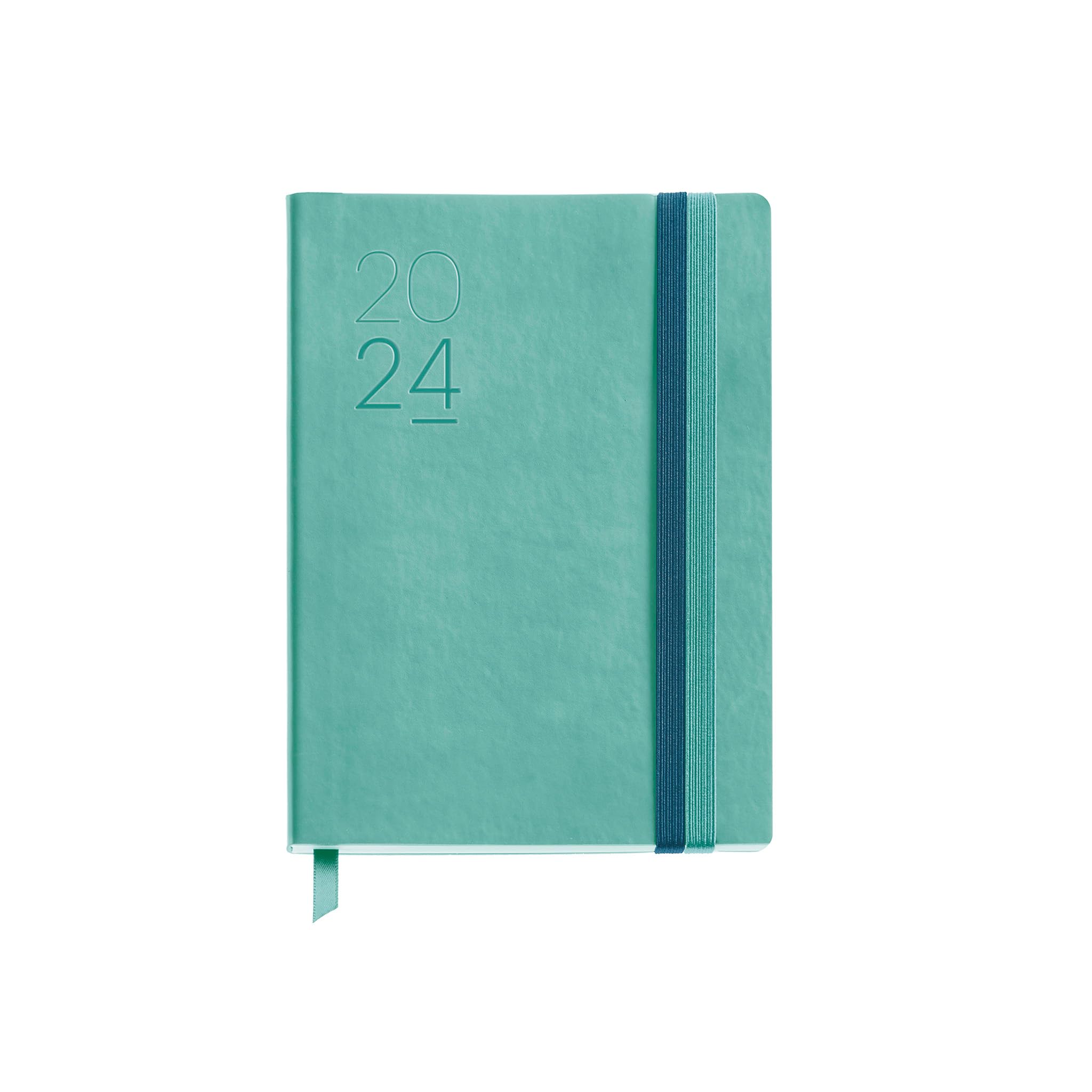 Miquelrius - 2024 Annual Diary, Day Page, Journal Size 122 x 168 mm, Flexible Cover Imitation Leather Stitched, Double Elastic Band, Spanish, English and Portuguese, Blue
