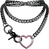 paloli Women's Slip Chain Rainbow Heart O-Ring Chunky Chain Necklace, Rays Cuban Long Layered Jewelry, Adjustable Lariat Y-Necklace Heart Loop Choker