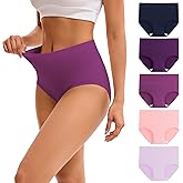 INNERSY Women's High Waisted Underwear Cotton Panties Regular & Plus Size 5-Pack