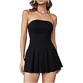 Milumia Women's Summer Pleated Tube Mini Dress Sexy Strapless A Line Short Dresses