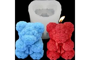YMMLLP 3D Rose Bear Silicone Molds Candle Making Molds Valentine's Day Silicone Molds Bear Silicone Mold Resin Silicone Molds for Women Gifts,Birthday,Mother,Wedding Gifts and Window Display(Small bear(Bow))