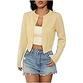 MakeMeChic Women's Button Up Cardigan Sweaters Long Sleeve Knit Lightweight Crop Outerwear