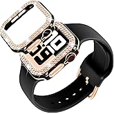 DABAOZA Compatible for Apple Watch Bands 46mm with Bumper, Bling Glitter Women Silicone Soft Comfortable Strap for iWatch SE Ultra 3 2 Series 11 10 9 8 7 6 5 4 3 2 1(Black Rosegold,46/S11)