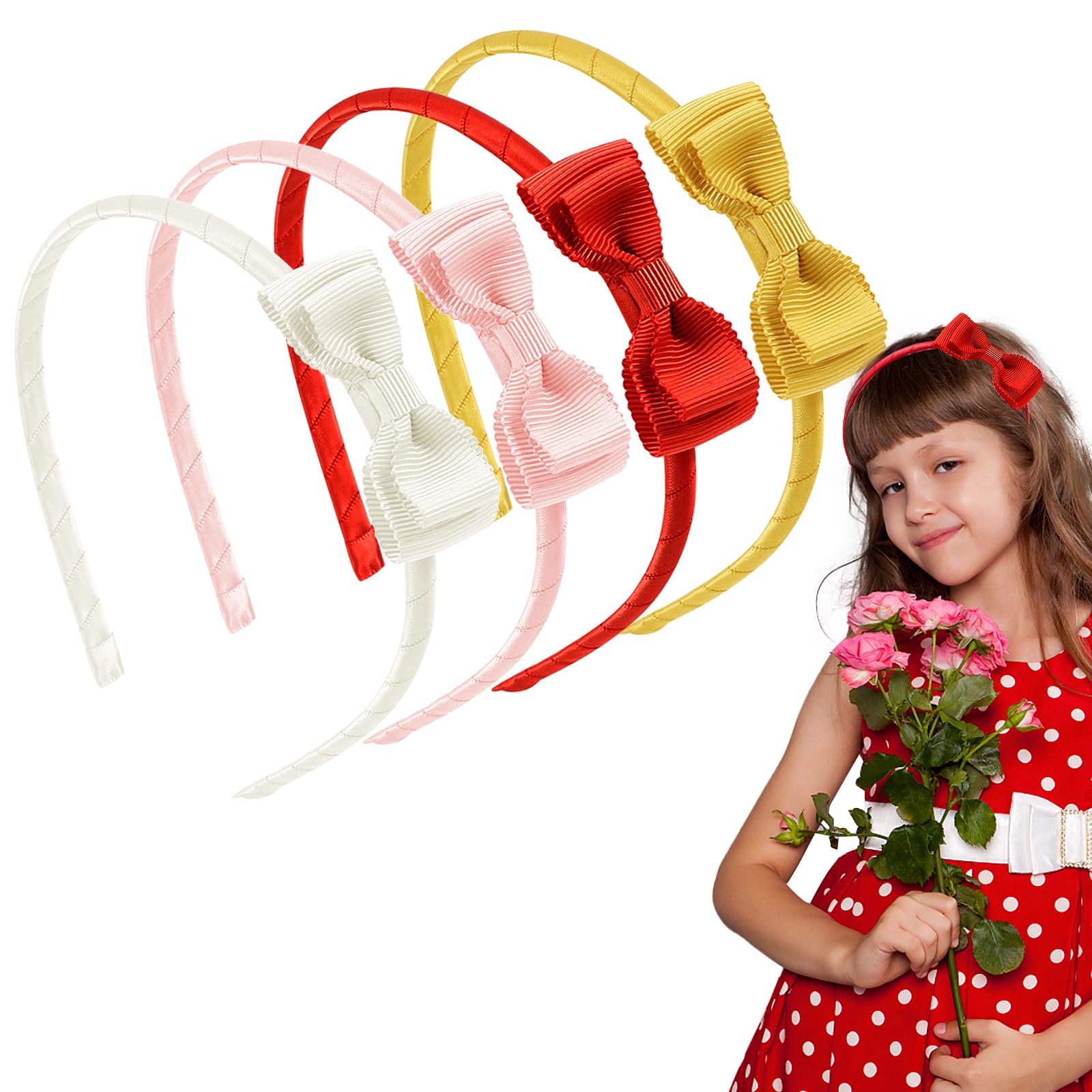 4 PCS Headbands for Girls,School Bows Headbands Alice Bands,Thin Small No Headachaes Comfortable Headband for Women and Girls