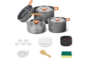 Onlyfire 14pcs Camping Cookware Mess Kit Set with Stove, Backpacking Camping Pot Pan Kettle Set, Non-Stick Lightweight Campin