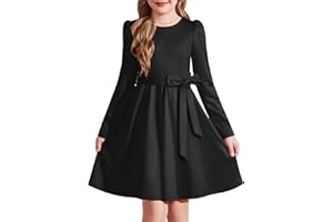 Arshiner Girls Dresses Puff Long Sleeve Fall Winter Formal Party Belted Dress with Pockets 6-14Y