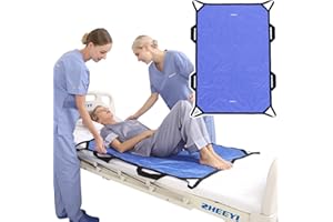 ZHEEYI Positioning Bed Pad with Reinforced Handles 48" x 40" Patient Transfer Sheet Aid Assistant for Body Lifting, Turning, Repositioning, for Elderly, Incontinence, Caregiver, Blue