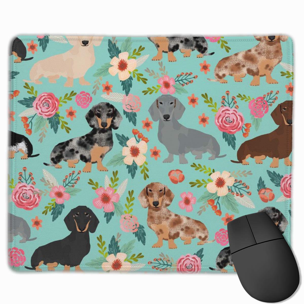 Mouse Pad with Design Dachshunds Dog with Flower Print for Computer Office Gaming