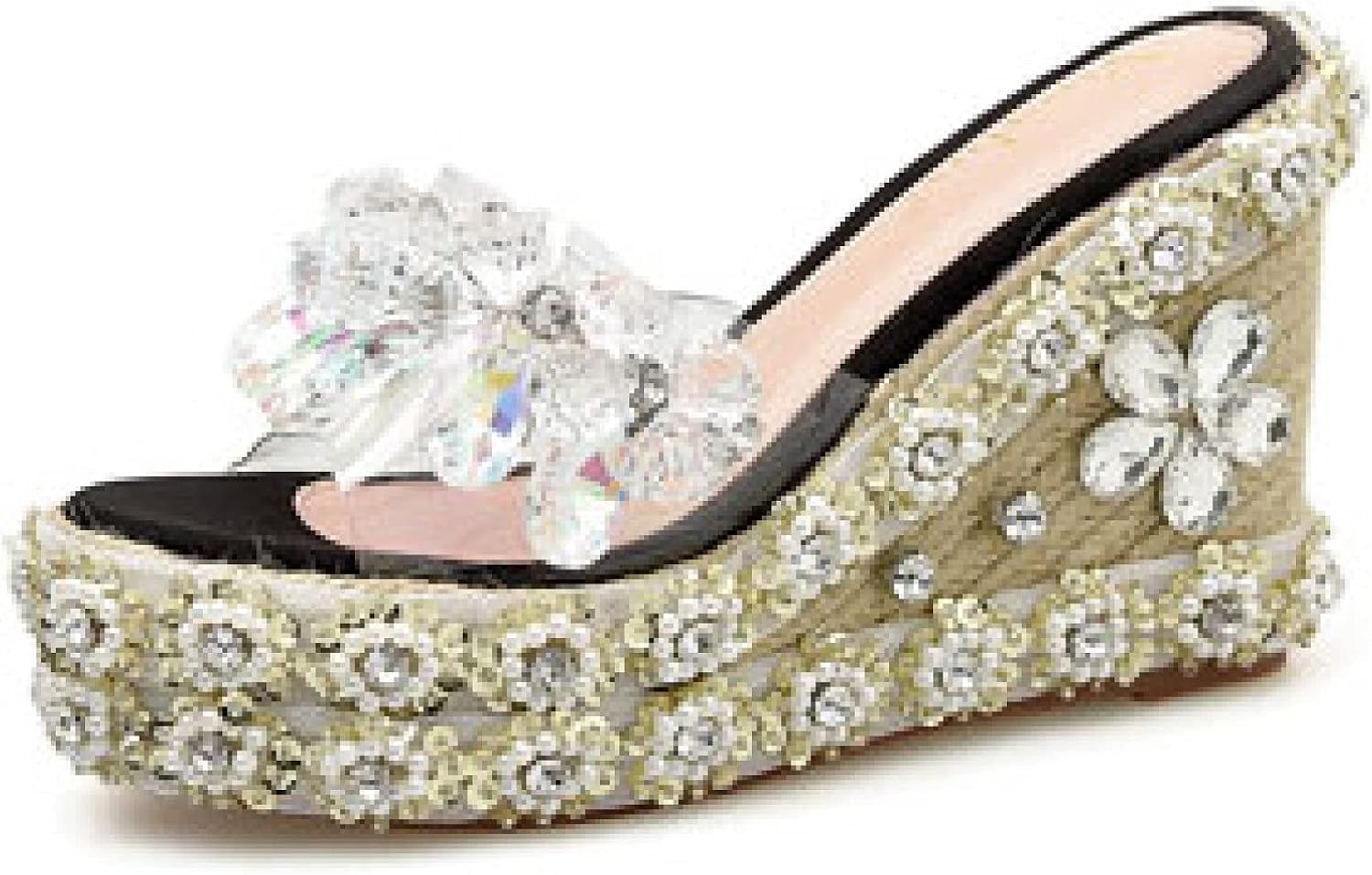Amazon.com | Btrada Women's Rhinestone Flower Wedge Sandals Slippers Elegant Summer Wedding 