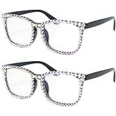 FUPRECIOUS Square Rhinestone Reading Glasses For Women Blue Light Blocking Computer Readers Glasses