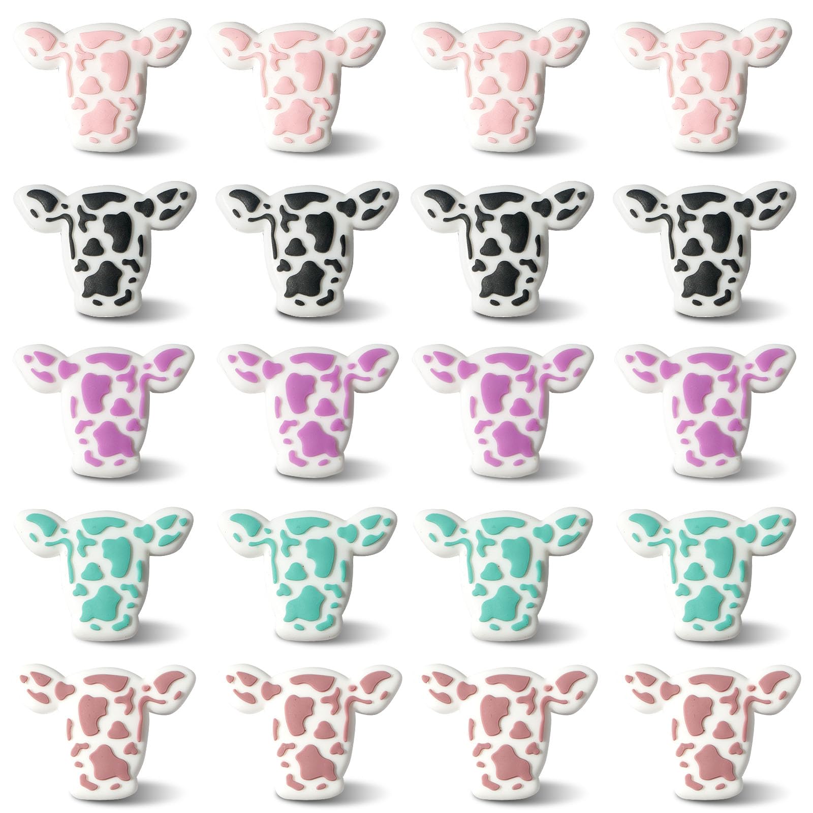 Photo 1 of **MISSING PIECES**Cow Shaped Silicone Beads 20pcs Focal Beads in 5 Colors for Pen, Art, Craft, and Jewelry Making Cow Print?Silicone Charms