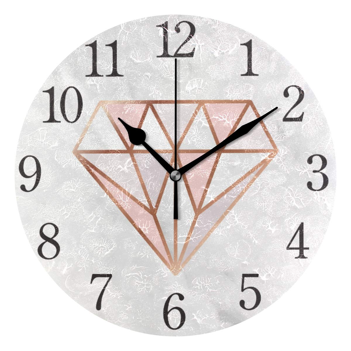 ISAOA Clocks for Home Bedrooms Kids Living Room Kitchen,Geometric Rose Gold Diamond Marble,Silent Non-ticking Round Wall Clock,Battery Operated Wall Clocks